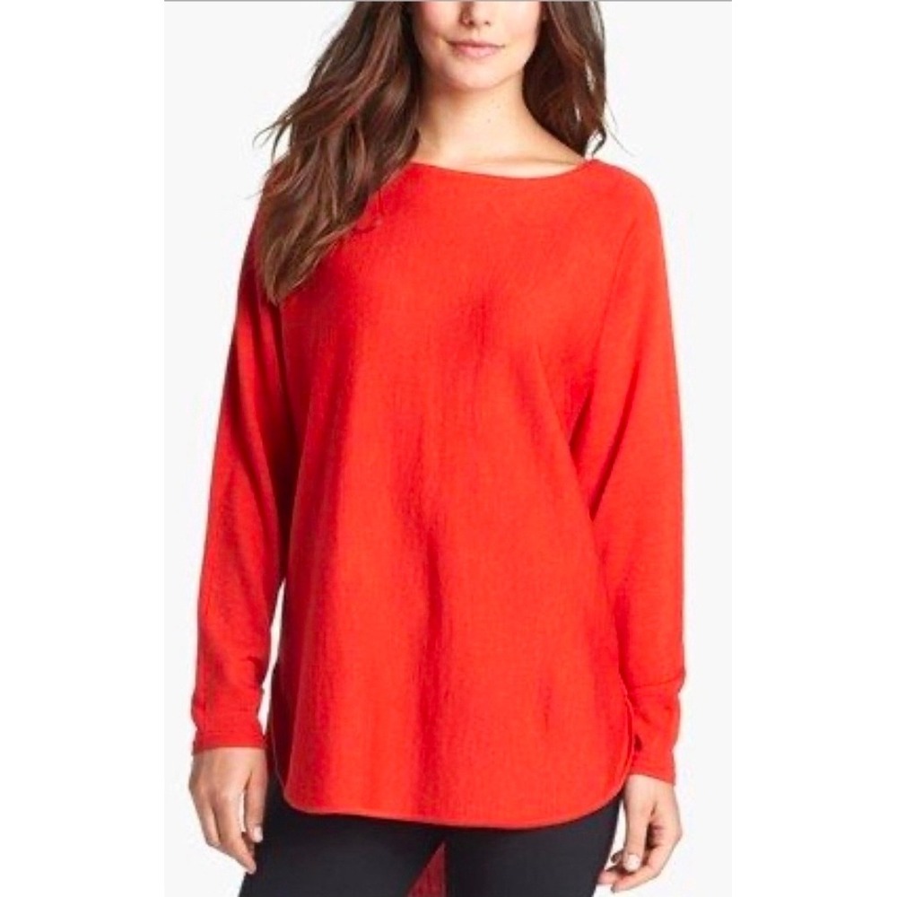 Eileen Fisher Petite Large Orange Crew Neck Long Sleeve Merino Wool Sweater PL